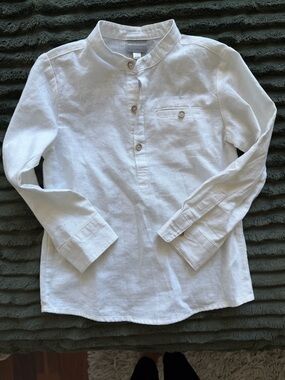 White Linen Button-Front Kids' Shirt